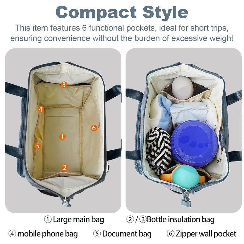 FHELAD Lightweight Mini Diaper Backpack for Quick Trips - 5-Way Carrying Waterproof Baby Bag with Insulated Bottle Pockets, Perfect for Hospital & Park Outings, Dark Gray - Image 5